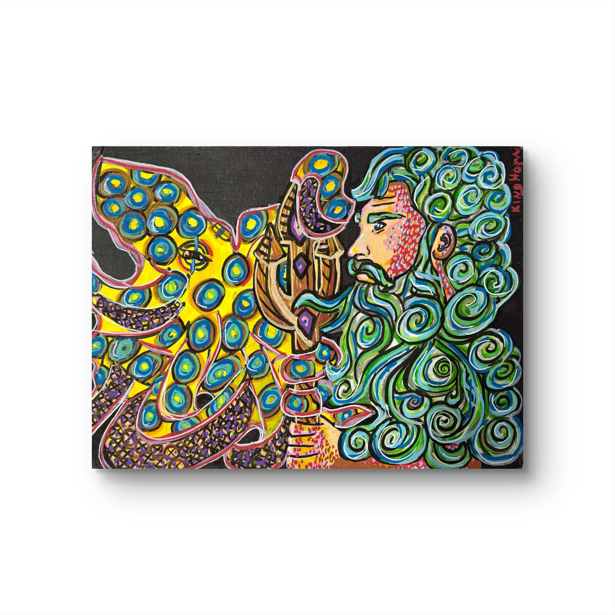 Poseidon and Octopus Original Painting | 12x16 Acrylic on Canvas Panel | Sea God Ocean Wall Art