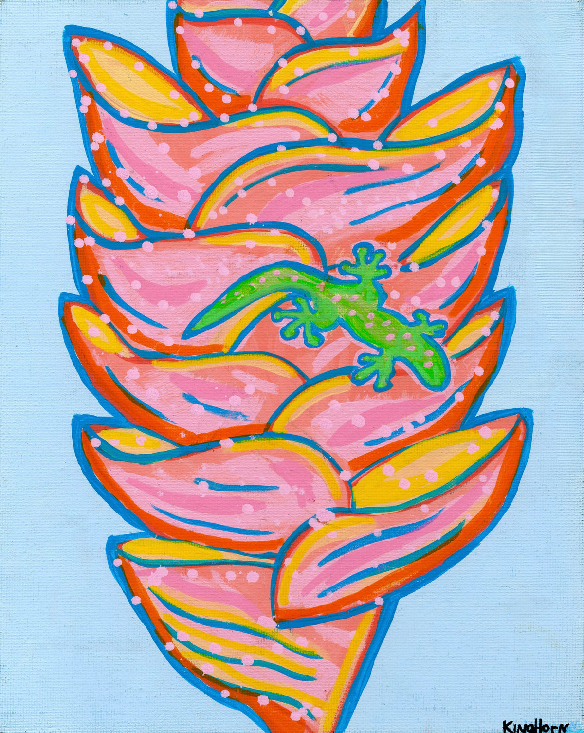 Colorful Gecko Wall Art | Tropical Flower Print
