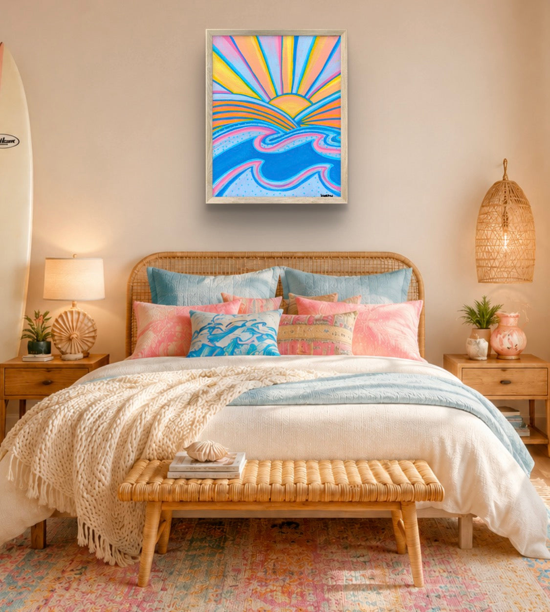 Colorful Sunrise Ocean Wall Art | Coastal Wave Print