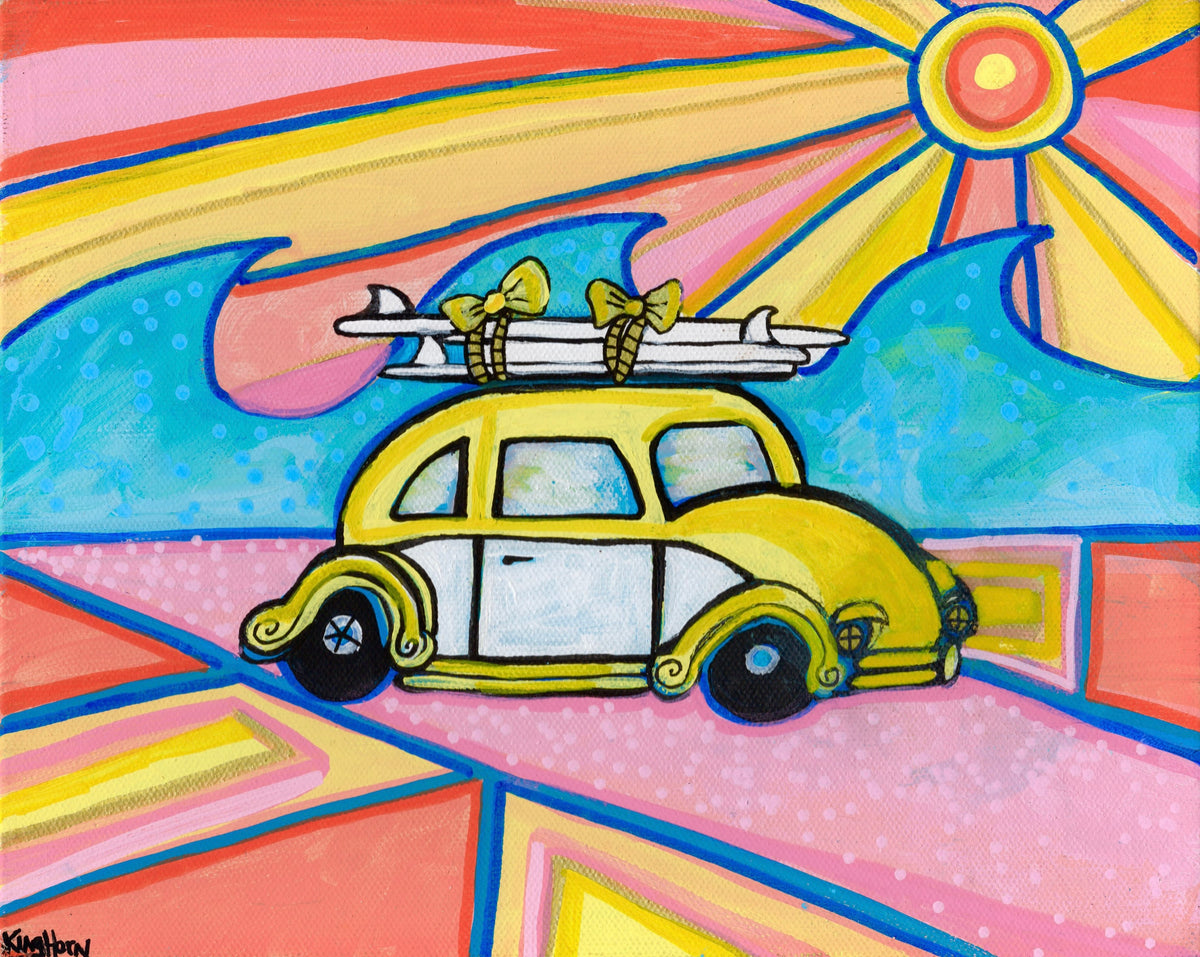 Colorful Beach Car Wall Art | Retro Coastal VW Print