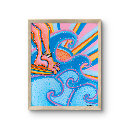 Colorful Surfing Wave Wall Art | Coastal Beach Print
