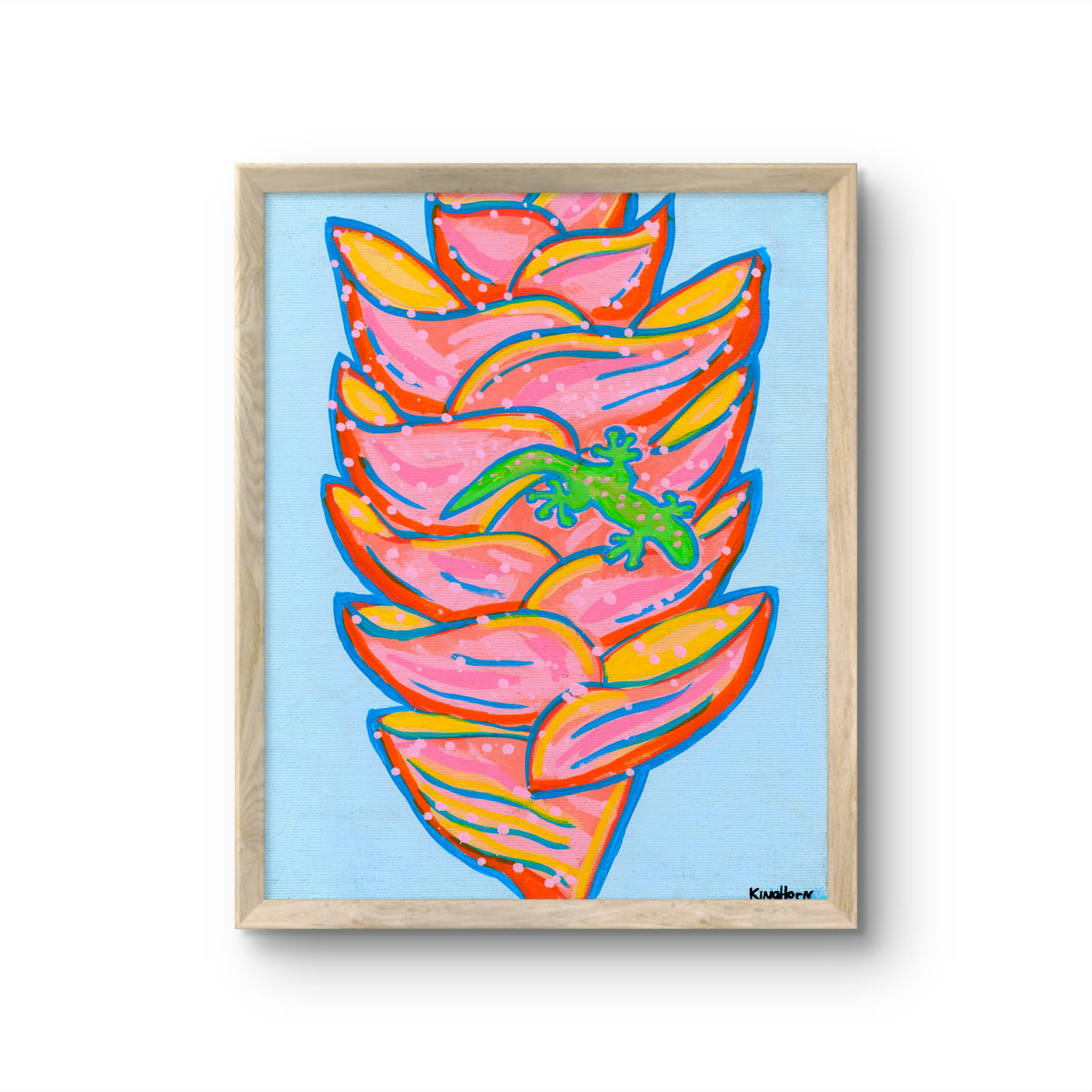 Colorful Gecko Wall Art | Tropical Flower Print