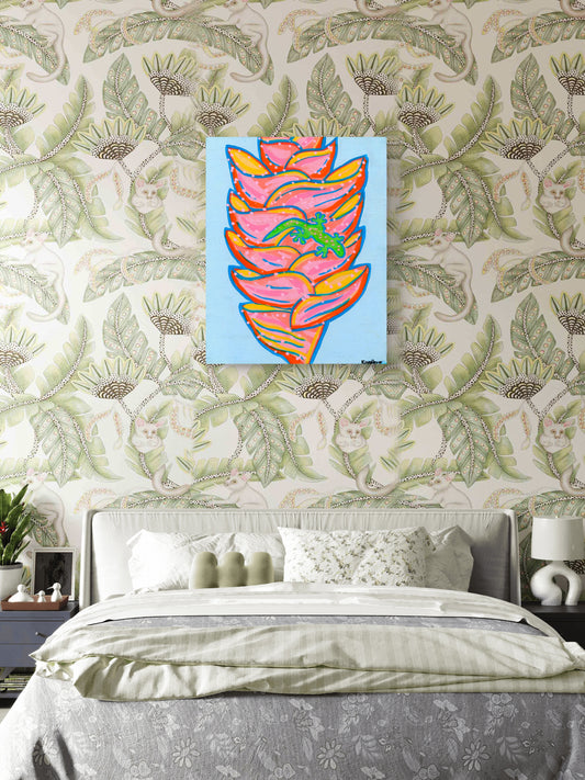 Colorful Gecko Wall Art | Tropical Flower Print