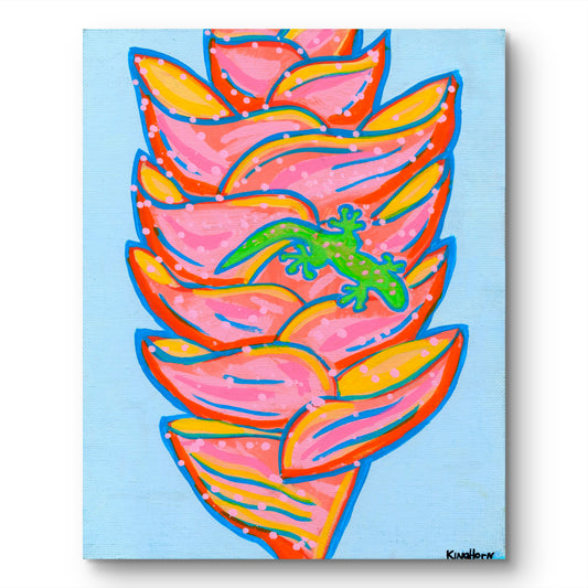 Colorful Gecko Wall Art | Tropical Flower Print