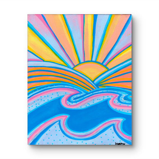 Colorful Sunrise Ocean Wall Art | Coastal Wave Print