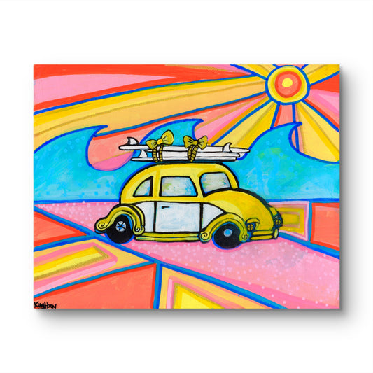 Colorful Beach Car Wall Art | Retro Coastal VW Print