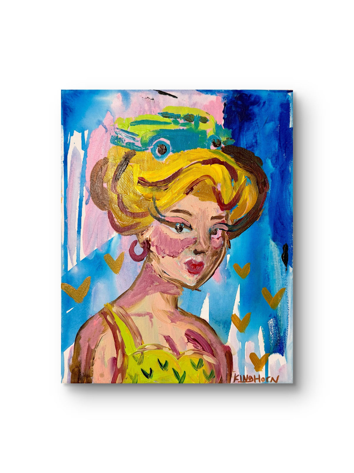 Retro Blonde Vintage Car Original Painting | 11x14 Acrylic on Canvas | Pop Art Portrait Wall Art