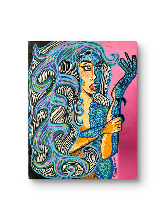 Mermaid Transformation Original Painting | 12x16 Acrylic on Canvas Panel | Pink Pop Art Mermaid Wall Art
