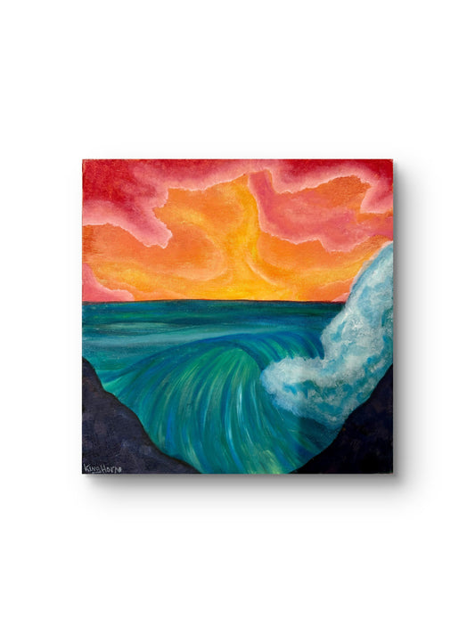 Sunset Wave Original Oil Painting | 12x12 Oil on Canvas Panel | Tropical Ocean Seascape Wall Art